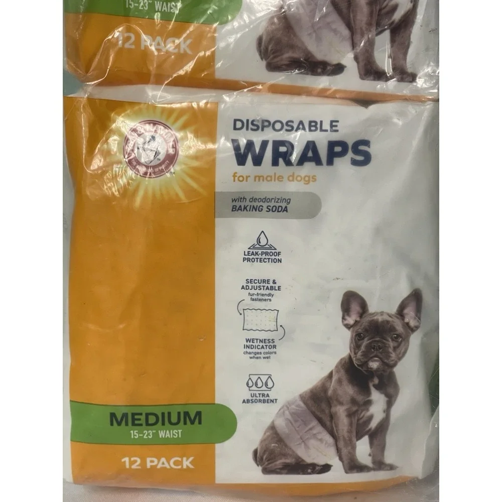 2pack Male Dog Wraps, Medium 12 Ct |‎ Ultra-Absorbent with Leak-Proof Protection